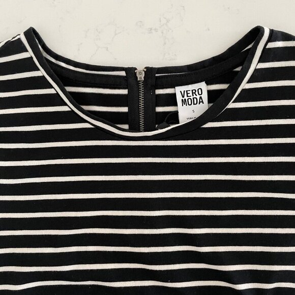 Vero Moda VMSKY 3/4 Sleeve Striped Poly Cotton Short Dress NOOS Blk + Wht Sz S - Picture 7 of 10